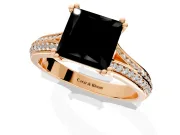 Solitaire Engagement Ring Setting for Fancy Black Princess Cut Center with Pave Rail Split Shank and Prong Head in Rose Gold