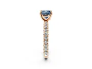 Solitaire Engagement Ring Setting for Fancy Blue Cushion Cut Center with Shared-Prong Accents and Prong Head in Rose Gold