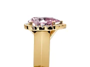 Halo Engagement Ring Setting for Fancy Pink Pear-Shaped Center with Knife Ridge Cathedral Band and Prong Head in Yellow Gold
