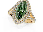 Double Halo Engagement Ring Setting for Fancy Green Marquise Center with Narrow Pave Split Shank and Prong Head in Yellow Gold