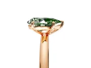 Low-Set Solitaire Engagement Ring Setting for Fancy Green Pear-Shaped Center with Thin Plain Band and Prong Head in Rose Gold