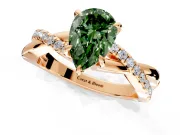 Crossover Engagement Ring Setting for Fancy Green Pear-Shaped Center with Pave and Plain Strands and Prong Head in Rose Gold