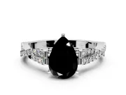 Solitaire Engagement Ring Setting for Fancy Black Pear-Shaped Center with Twisted Pave Split Shank and Prong Head in Sterling Silver