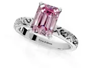 Solitaire Engagement Ring Setting for Fancy Pink Emerald Cut Center with Scrollwork Band and Prong Head in Sterling Silver