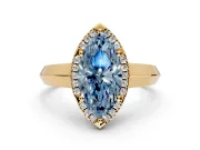Halo Engagement Ring Setting for Fancy Blue Marquise Center with Knife Ridge Cathedral Band and Prong Head in Yellow Gold