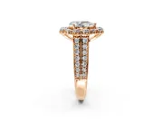 Large Accent Halo Engagement Ring Setting for Pear-Shaped Center with Pave Split Shank and Prong Head in Rose Gold