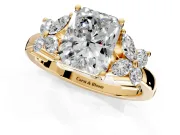 Floral Engagement Ring Setting for Radiant Cut Center with Marquise Cluster Shoulders and Prong Head in Yellow Gold