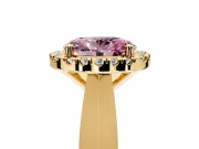 Halo Engagement Ring Setting for Fancy Pink Oval Center with Square Band and Prong Head in Yellow Gold