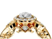 Milgrain Halo Engagement Ring Setting for Pear-Shaped Center with Shoulder Bezels and Prong Head in Yellow Gold