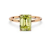 Solitaire Engagement Ring Setting for Fancy Yellow Emerald Cut Center with Straight Thin Band and Prong Head in Rose Gold