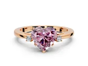 3 Stone Engagement Ring Setting for Fancy Pink Heart-Shaped Center with Low-Set Round Cut Accents and Prong Head in Rose Gold