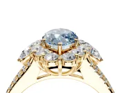 Halo Engagement Ring Setting for Fancy Blue Marquise Center with Two-Strand Split Shank and Prong Head in Yellow Gold