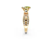 3 Stone Engagement Ring Setting for Fancy Yellow Oval Center with Pave Twist Band and Prong Head in Yellow Gold