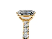Solitaire Engagement Ring Setting for Emerald Cut Center with Large Accent Band and Prong Head in Yellow Gold