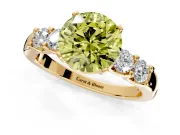 5 Stone Engagement Ring Setting for Fancy Yellow Round Cut Center with Plain Band and Prong Head in Yellow Gold
