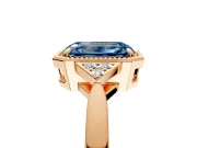 Cluster Engagement Ring Setting for Fancy Blue Emerald Cut Center with Milgrain Shoulder Clusters and Prong Head in Rose Gold