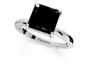 Solitaire Engagement Ring Setting for Fancy Black Princess Cut Center with Fine Wire Band and Prong Head in Sterling Silver