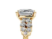 Cluster Engagement Ring Setting for Asscher Cut Center with 2-Row Shoulder Clusters and Prong Head in Yellow Gold