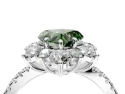 Floral Halo Engagement Ring Setting for Fancy Green Heart-Shaped Center with Pave Accents and Prong Head in Platinum
