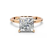 Minimalist Solitaire Engagement Ring Setting for Princess Cut Center with Thin Band and Prong Head in Rose Gold