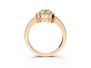 Halo Engagement Ring Setting for Fancy Yellow Oval Center with Heart-Shaped Openwork, Pave Band and Prong Head in Rose Gold