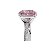 Side Accent Engagement Ring Setting for Fancy Pink Radiant Cut Center with Accent Shoulders and Prong Head in Platinum