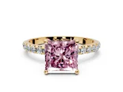Solitaire Engagement Ring Setting for Fancy Pink Princess Cut Center with Micro Pave Band and Prong Head in Yellow Gold