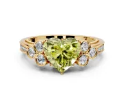Cluster Engagement Ring Setting for Fancy Yellow Heart-Shaped Center with Bezel Accent Clusters and Prong Head in Yellow Gold