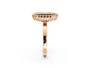 Halo Engagement Ring Setting for Emerald Cut Center with Milgrain Bezel Rim, Plain Band and Prong Head in Rose Gold