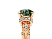 Solitaire Engagement Ring Setting for Fancy Green Round Cut Center with Filigree Band and Prong Head in Rose Gold