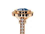 Halo Engagement Ring Setting for Fancy Blue Round Cut Center with Milgrain Frame, Pave Band and Prong Head in Rose Gold
