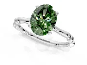 Solitaire Engagement Ring Setting for Fancy Green Oval Center with Bamboo Band and Prong Head in Sterling Silver