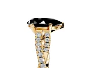 Solitaire Engagement Ring Setting for Fancy Black Pear-Shaped Center with Twisted Pave Split Shank and Prong Head in Yellow Gold