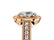 Milgrain Halo Engagement Ring Setting for Oval Center with Pave Band and Prong Head in Rose Gold