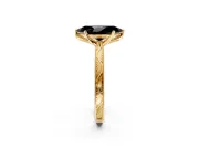 Solitaire Engagement Ring Setting for Fancy Black Marquise Center with Engraved Milgrain Band and Prong Head in Yellow Gold