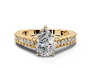 Solitaire Engagement Ring Setting for Pear-Shaped Center with Engraved Pave Band and Prong Head in Yellow Gold