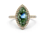 Halo Engagement Ring Setting for Fancy Green Marquise Center with Pave Accents, Heart Basket and Prong Head in Yellow Gold