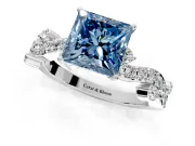 Solitaire Engagement Ring Setting for Fancy Blue Princess Cut Center with Bar-Station Pave Twist and Prong Head in White Gold