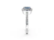 Halo Engagement Ring Setting for Fancy Blue Asscher Cut Center with Inner Milgrain Border and Prong Head in Platinum