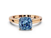 Solitaire Engagement Ring Setting for Fancy Blue Cushion Cut Center with Basket Rail and Prong Head in Rose Gold