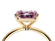 Solitaire Engagement Ring Setting for Fancy Pink Asscher Cut Center with Straight Thin Band and Prong Head in Yellow Gold