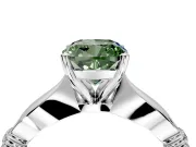 Solitaire Engagement Ring Setting for Fancy Green Cushion Cut Center with Carved Leaf Shoulders and Prong Head in White Gold