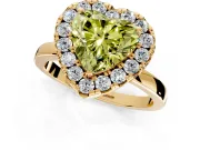 Halo Engagement Ring Setting for Fancy Yellow Heart-Shaped Center with Thin Plain Band and Prong Head in Yellow Gold