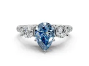 3 Stone Engagement Ring Setting for Fancy Blue Pear-Shaped Center with Crossover Basket, Pave Band and Prong Head in Sterling Silver