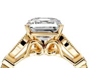 Solitaire Engagement Ring Setting for Asscher Cut Center with Marquise and Bezel Accents and Prong Head in Yellow Gold