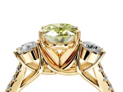 3 Stone Engagement Ring Setting for Fancy Yellow Oval Center with Crossover Basket, Pave Band and Prong Head in Yellow Gold