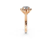 Starburst Halo Engagement Ring Setting for Round Cut Center with Thin Round-Wire Band and Prong Head in Rose Gold