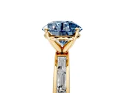 Solitaire Engagement Ring Setting for Fancy Blue Round Cut Center with Channel Baguette Band and Prong Head in Yellow Gold