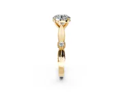 Solitaire Engagement Ring Setting for Round Cut Center with Carved Leaf Shoulders and Prong Head in Yellow Gold