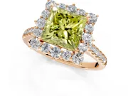 Halo Engagement Ring Setting for Fancy Yellow Princess Cut Center with Single-Row Pave, Open Basket and Prong Head in Rose Gold